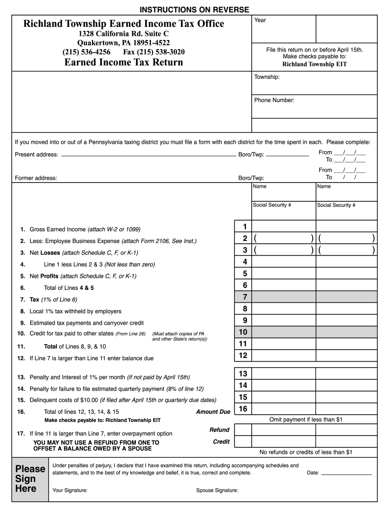 Richland Township Local Tax Fill Online Printable Fillable Blank 