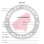 Shelby County Alabama Vehicle Bill Of Sale Form Download Printable PDF