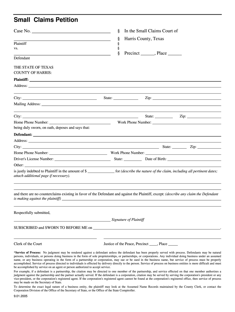 Small Claims Court Texas Fill Online Printable Fillable Blank 