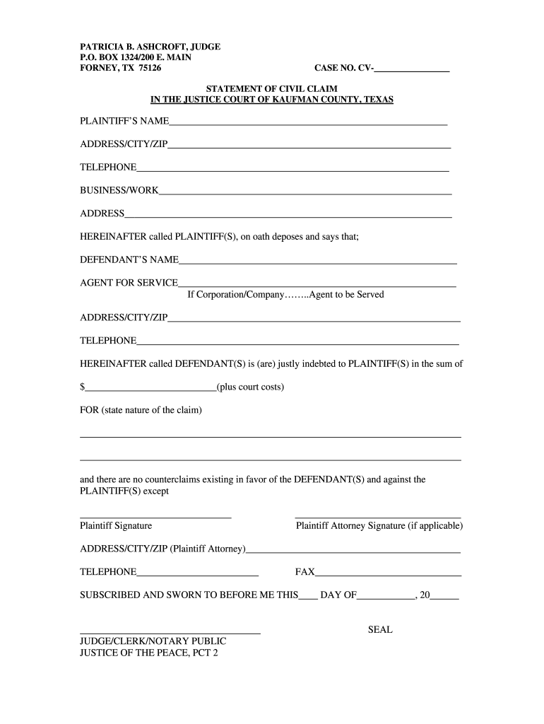 Small Claims Court Texas Fill Out And Sign Printable PDF Template