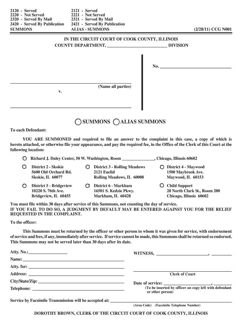 Summons For Cook County Fill Online Printable Fillable Blank 