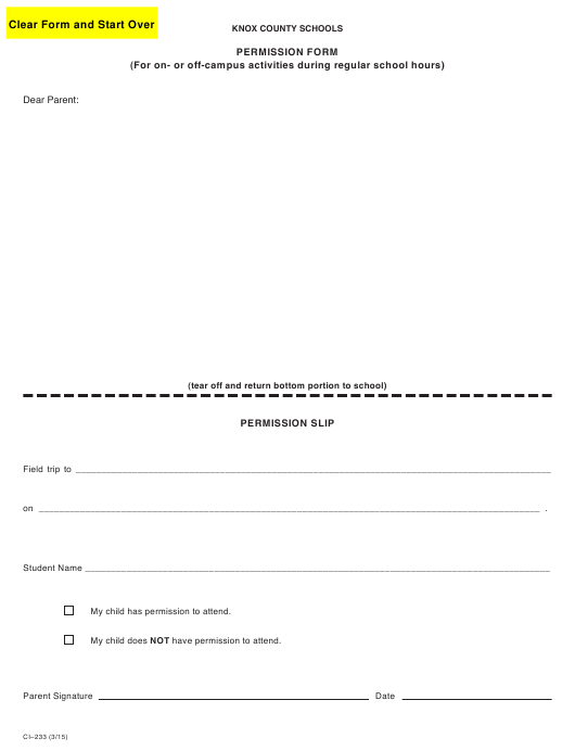 Tennessee Permission Form For On Or Off Campus Activities During