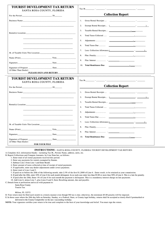 Tourist Development Tax Return Form Printable Pdf Download