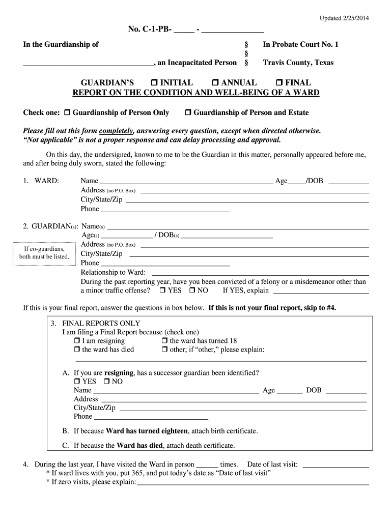 Travis County Guardianship Fill Online Printable Fillable Blank 