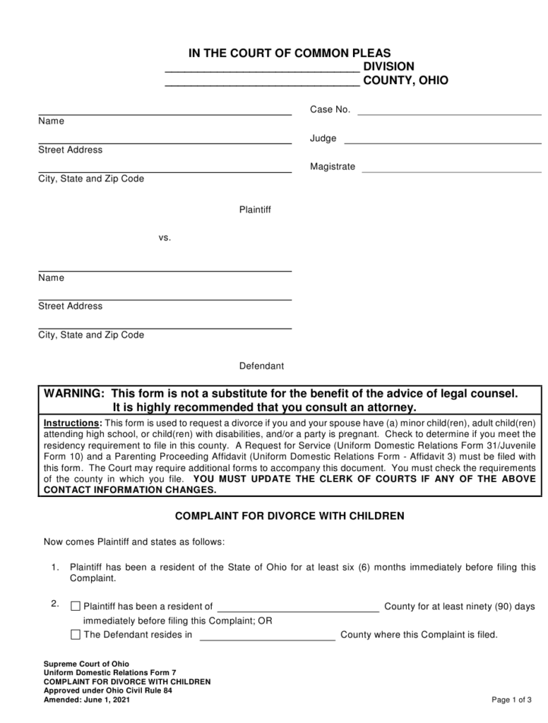 Uniform Domestic Relations Form 7 Download Printable PDF Or Fill Online 