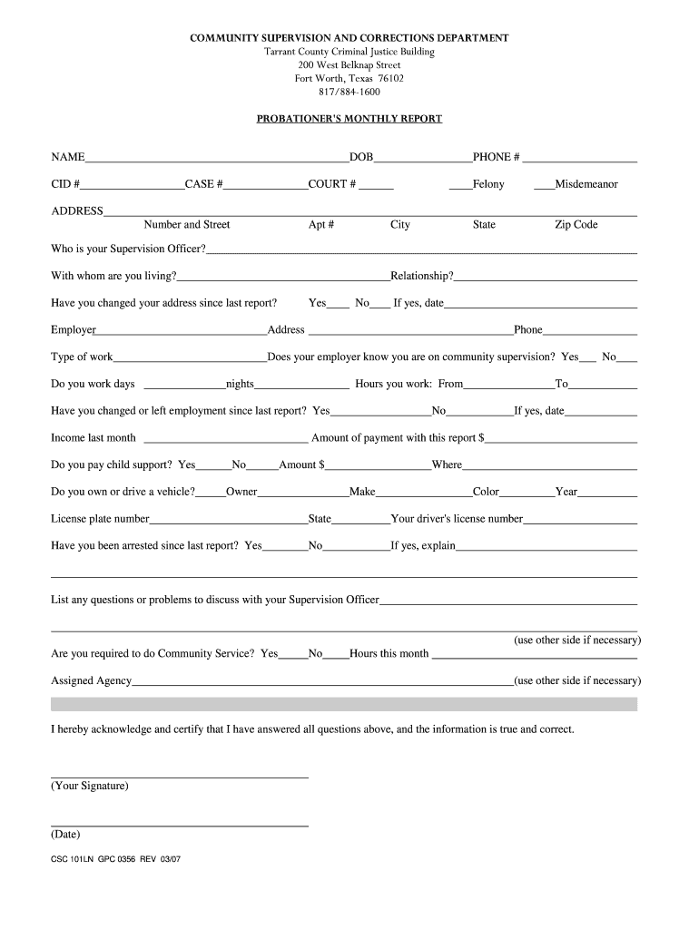 Us Probation Montly Report Fill Online Printable Fillable Blank 