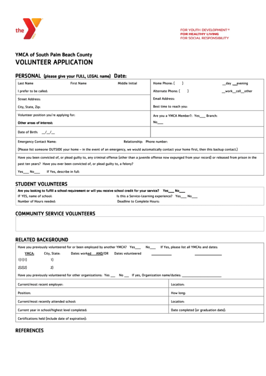 Volunteer Application Form Ymca Of South Palm Beach County Printable 