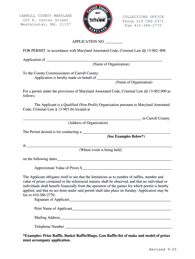 2005 Form MD Raffle Application Carroll County Fill Online Printable 