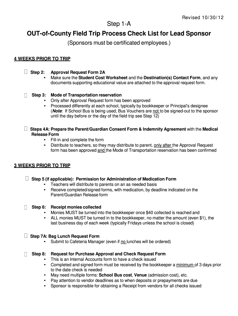 2012 FL Duval County Public Schools Out of County Field Trip Forms Fill 