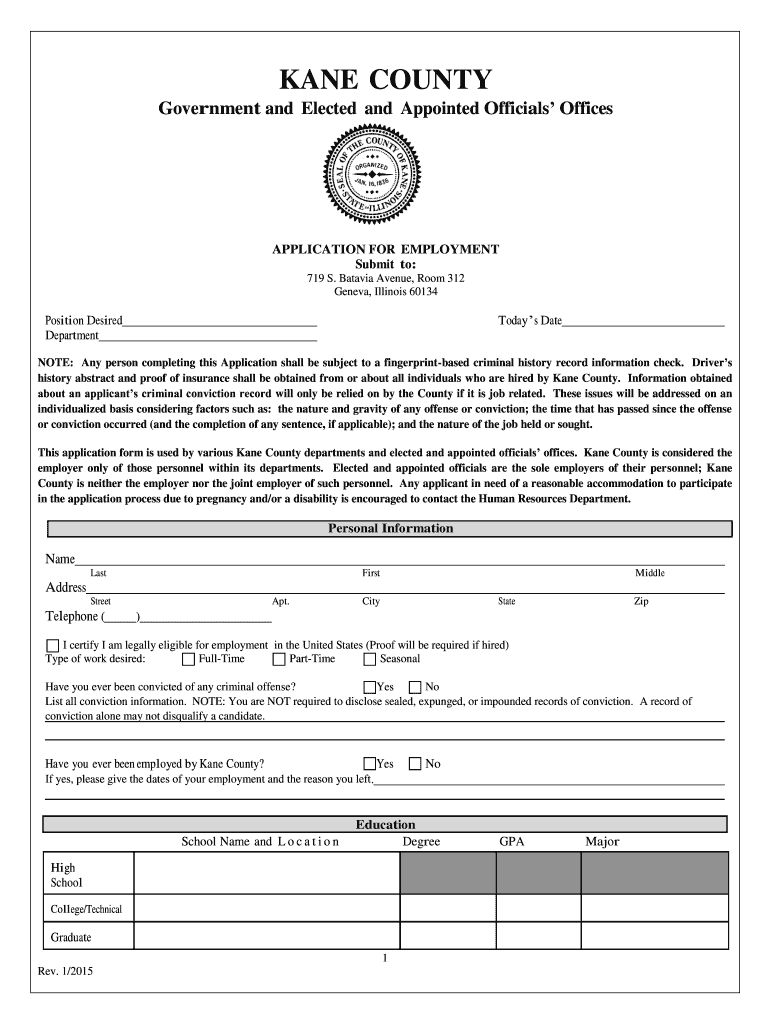 2015 2021 Form IL Application For Employment Kane County Fill Online 