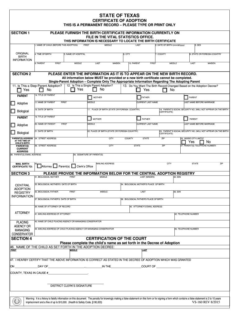 2015 2022 Form TX VS 160 Fill Online Printable Fillable Blank 