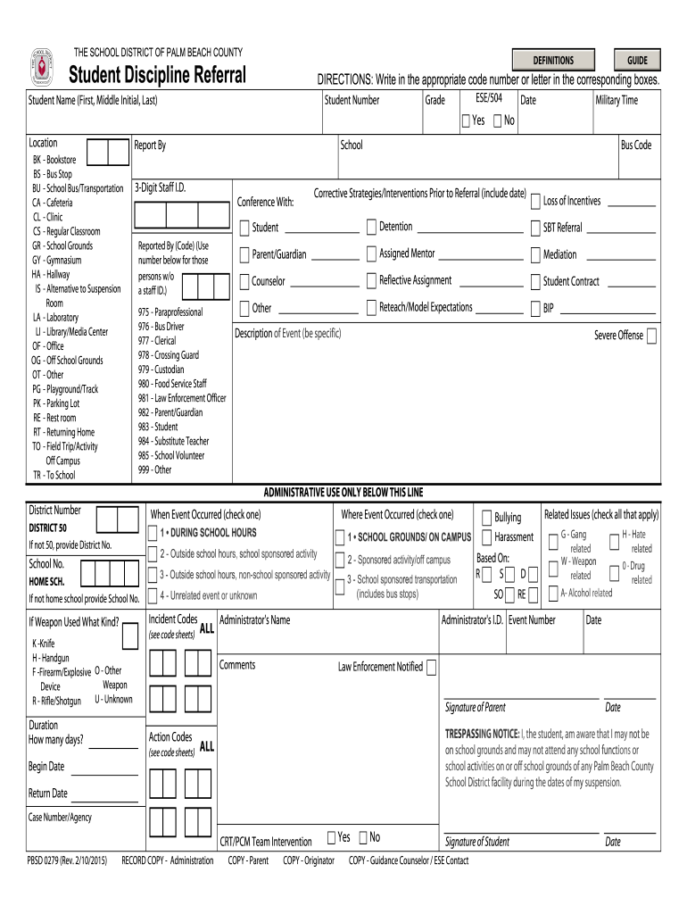 2015 Form FL School District Of Palm Beach County PBSD 0279 Fill Online 