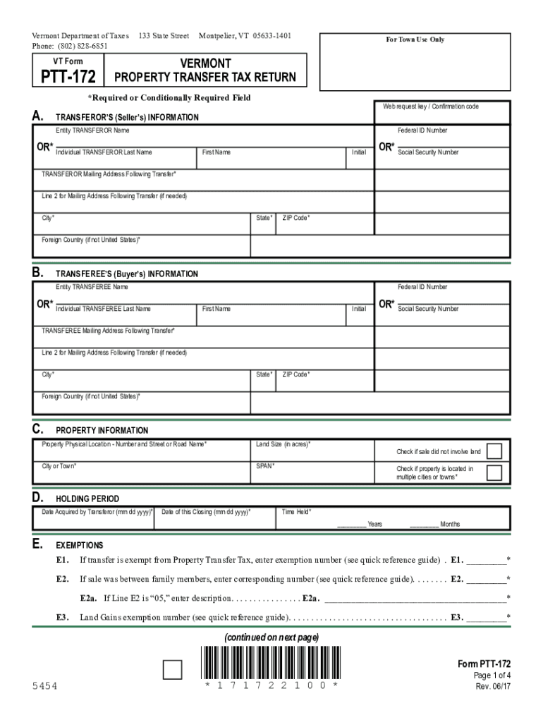 2017 VT DoT PTT 172 formerly PT 172 Fill Online Printable Fillable 