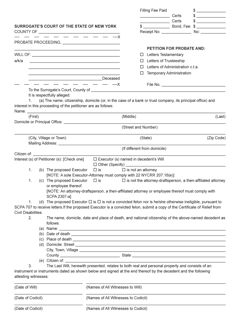 2018 2022 Form NY Petition For Probate Fill Online Printable Fillable