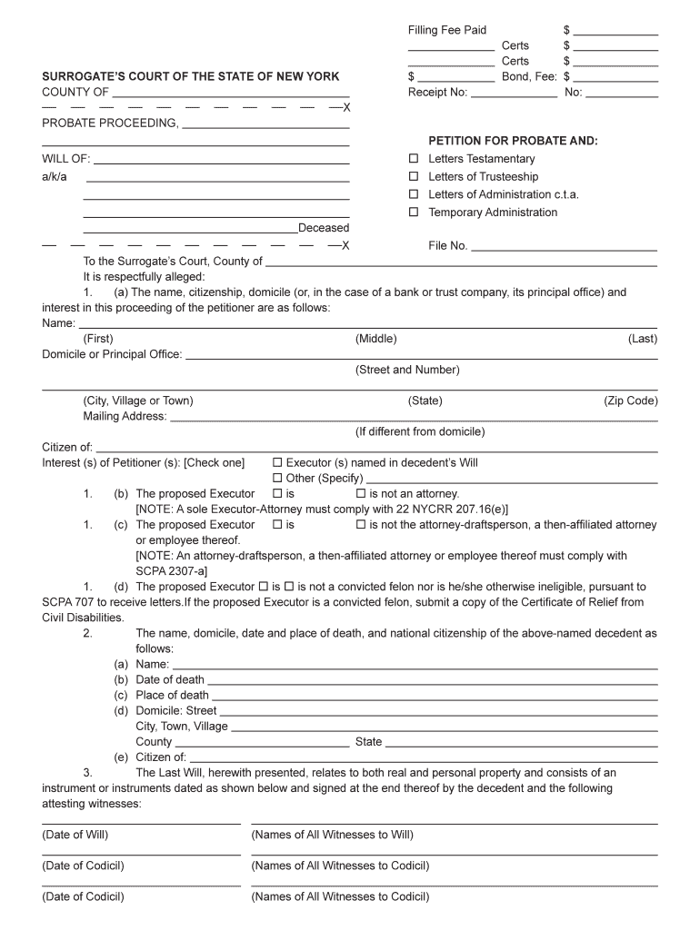 2018 2022 Form NY Petition For Probate Fill Online Printable Fillable 