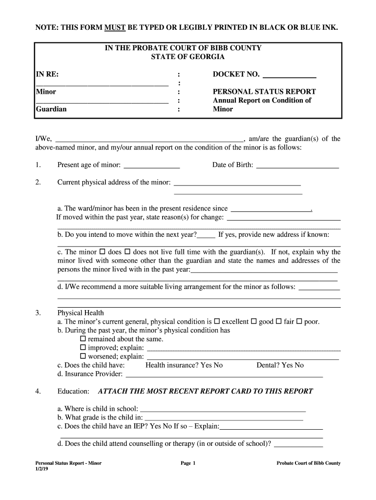 2019 2023 Form GA Personal Status Report Annual Report On Condition Of