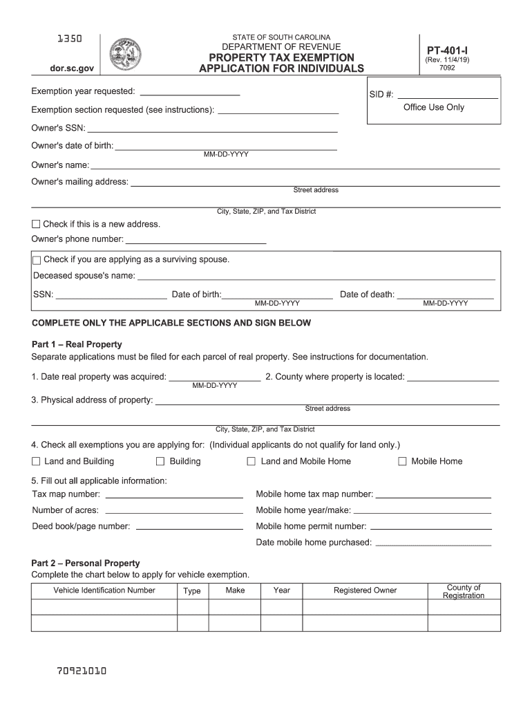 2019 Form SC PT 401 I Fill Online Printable Fillable Blank PdfFiller