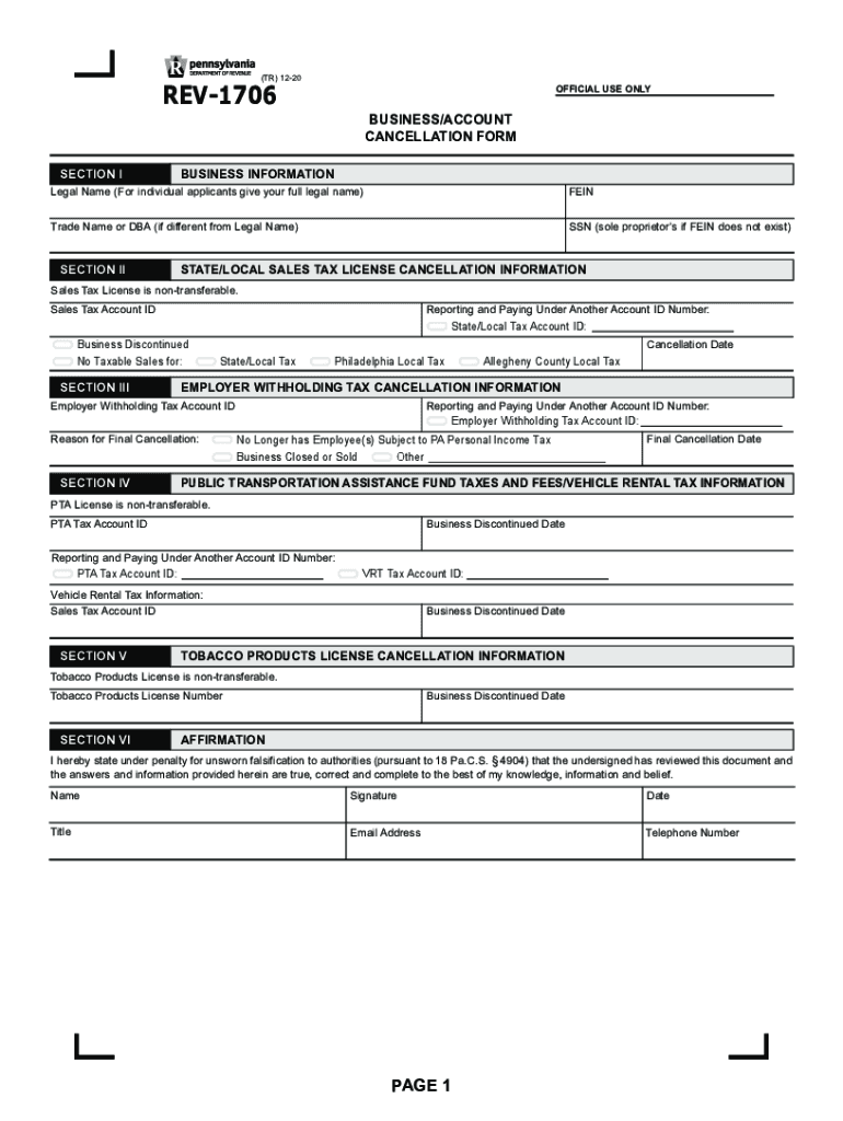 2020 2022 Form PA DoR REV 1706 Fill Online Printable Fillable Blank 