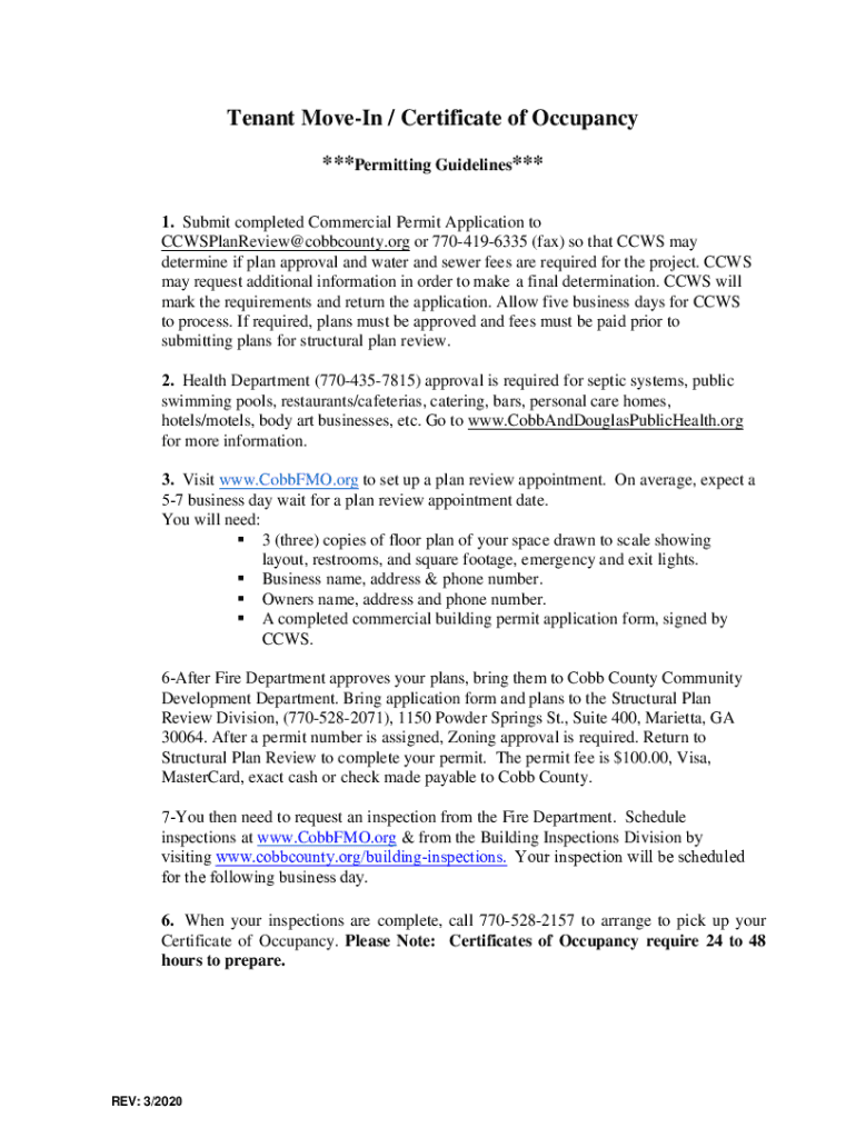 2020 2023 Form GA Tenant Move In Certificate Of Occupancy Permitting 