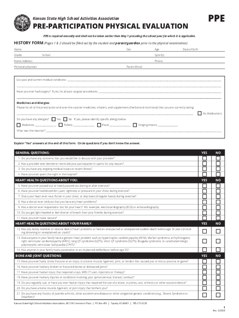 2020 2023 Form KS KSHSAA PPE Fill Online Printable Fillable Blank 