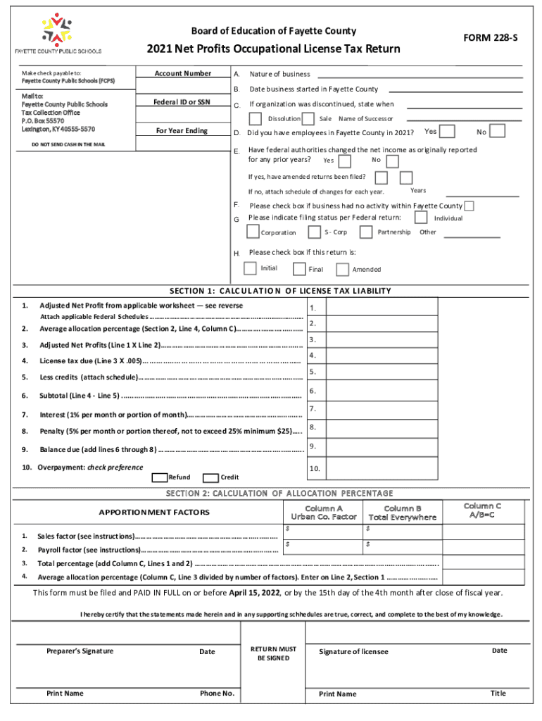 2021 KY Form 228 S Fayette County Fill Online Printable Fillable 