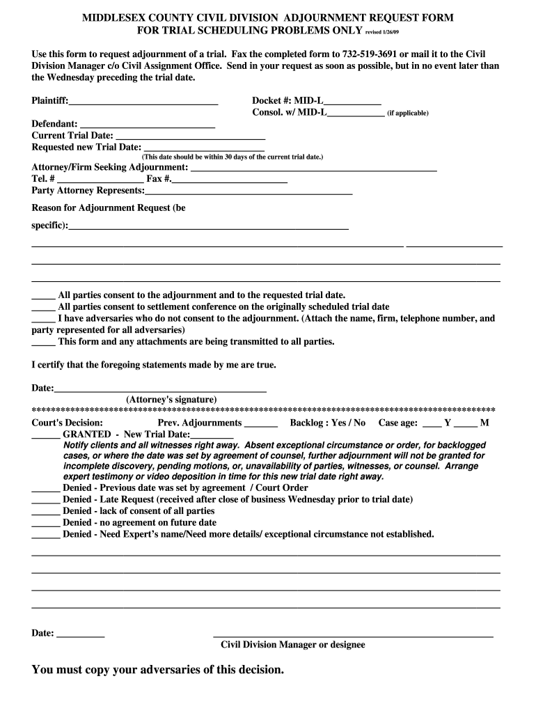 Adjournment Form Nj Fill Online Printable Fillable Blank PdfFiller