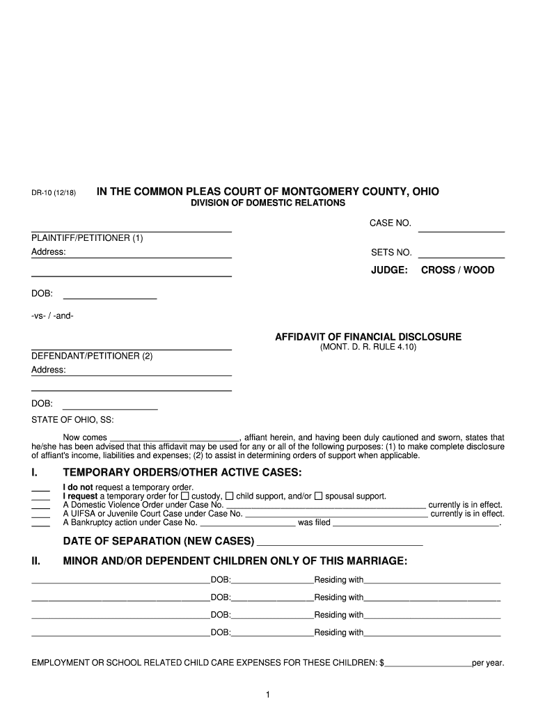 Affidavit Of Financial Disclosure Montgomery County Form Fill Out And 