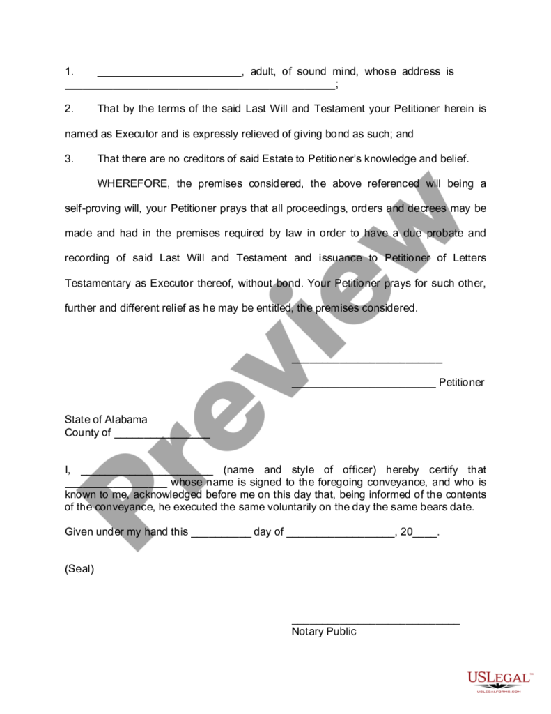 Alabama Petition To Probate Will Alabama Probate Forms US Legal Forms