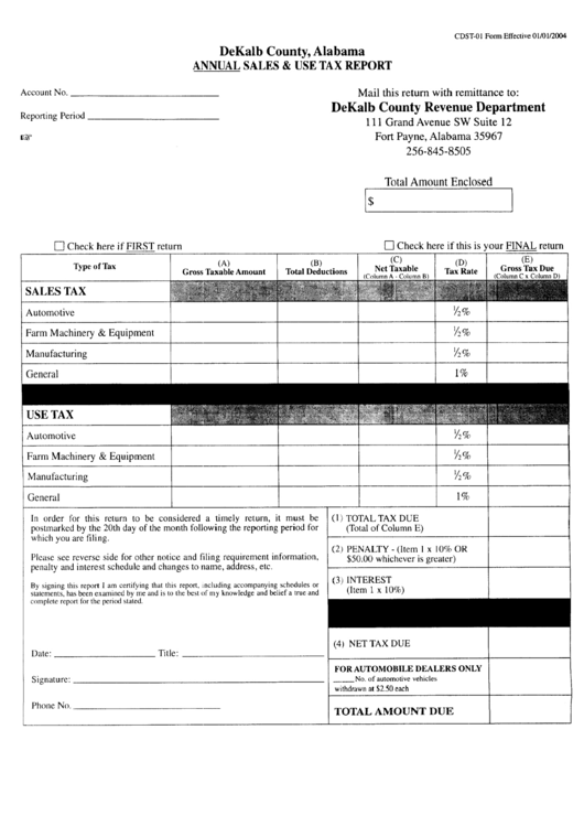 Annual Sales Use Tax Report Form Dekalb County Printable Pdf Download