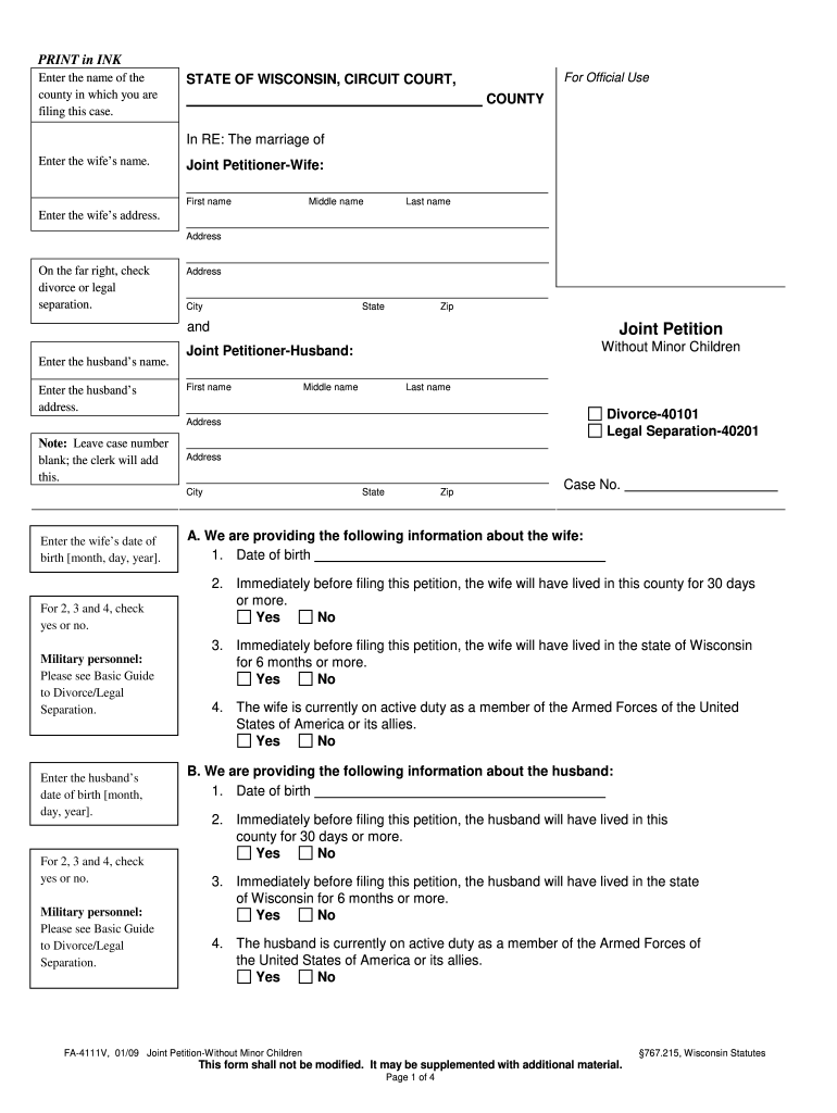 Application For Marriage Dissolution Wisconsin Circuit Court DocHub