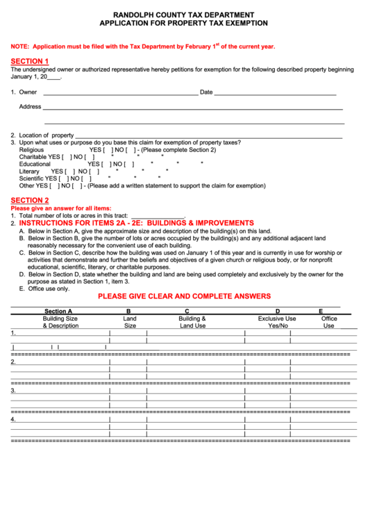 Application For Property Tax Exemption Form Randolph County Tax 