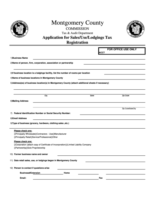 Application For Sales use lodgings Tax Registration Form Montgomery 