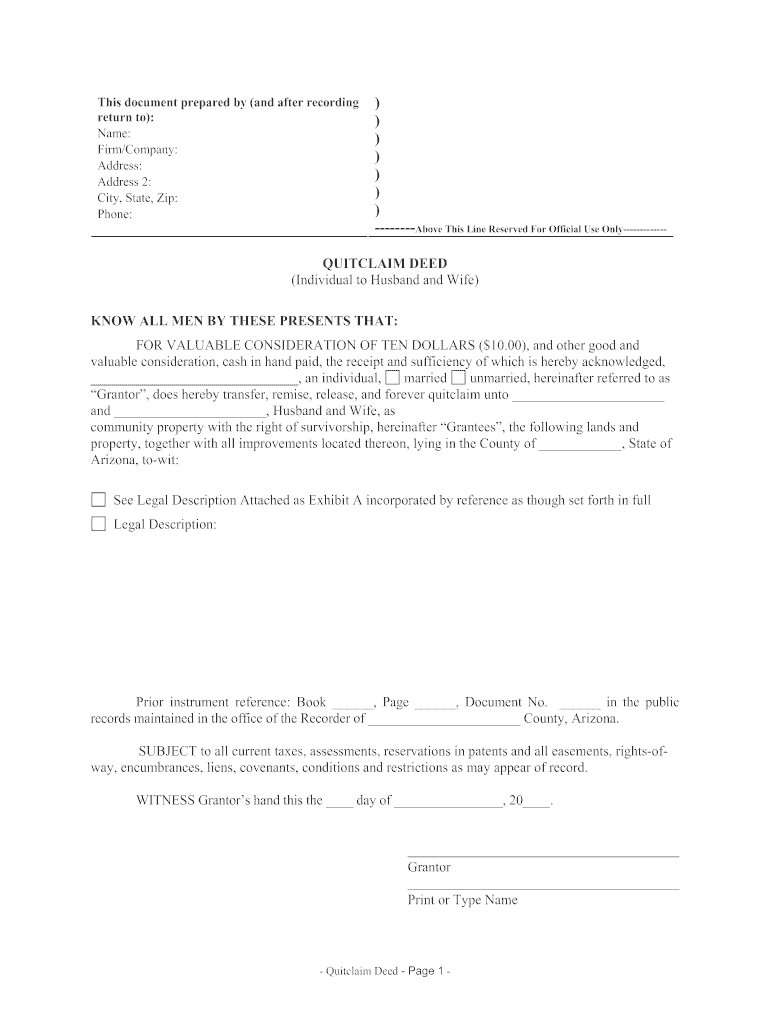 Arizona Quit Claim Deed Fill Out Sign Online DocHub
