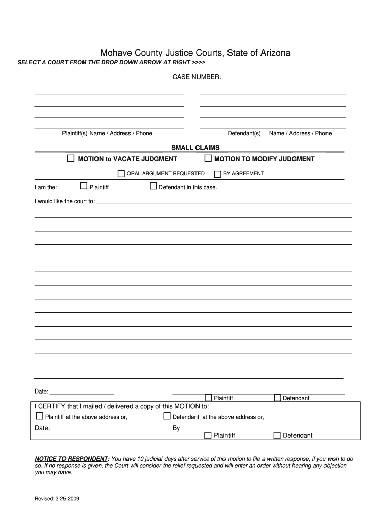 Arizona Small Claims Dismissal Form Fill Out And Sign Printable PDF