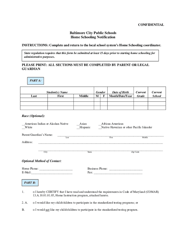 Baltimore City Home And Hospital Teaching Form Fill Out And Sign 