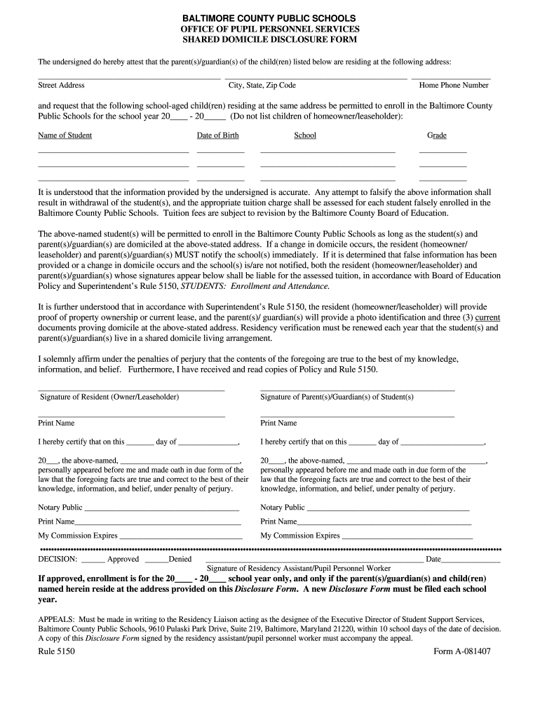 Baltimore County Shared Domincile Forms Fill Online Printable 