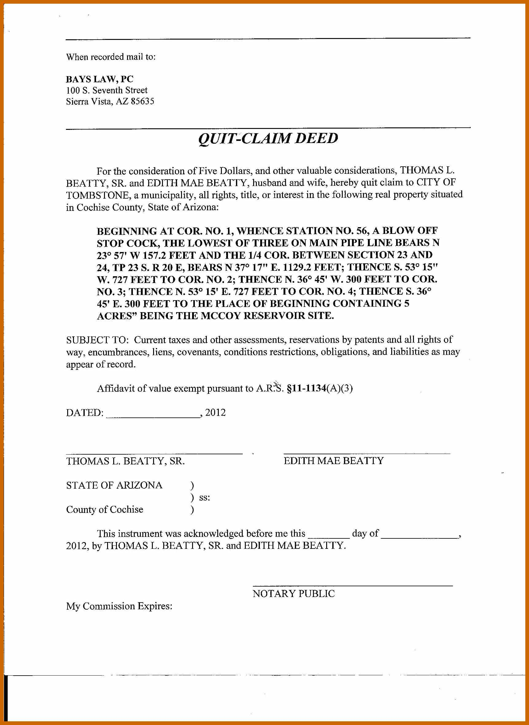 Best Templates Quit Claim Deed Form Arizona