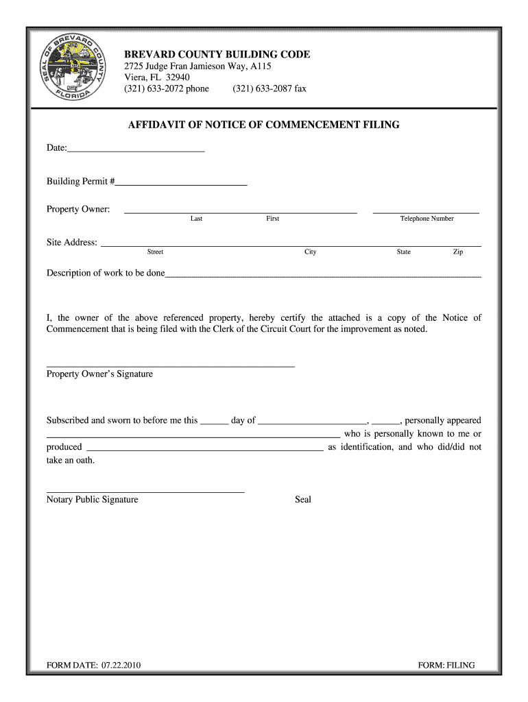 Brevard County Notice Of Commencement Fill Out Sign Online DocHub