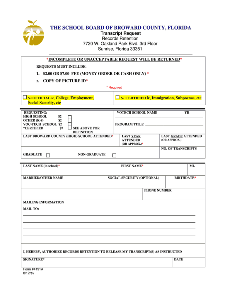 Broward County Records Retention Form Fill Out And Sign Printable Pdf