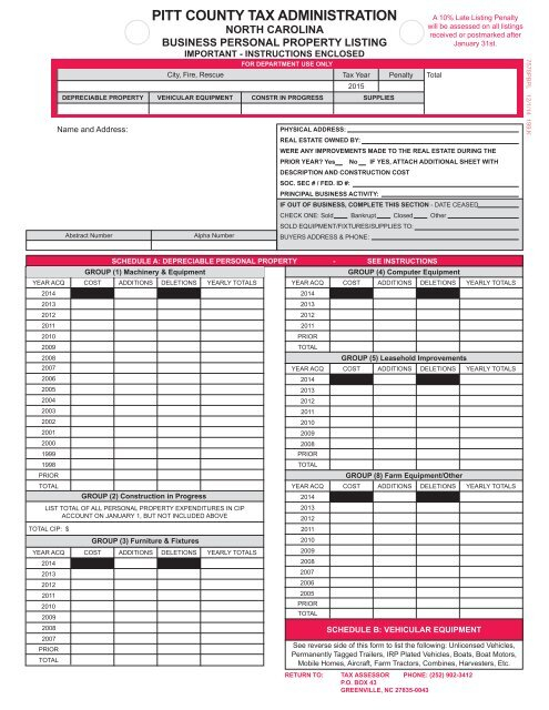 Business Personal Property Listing Form Pitt County Government