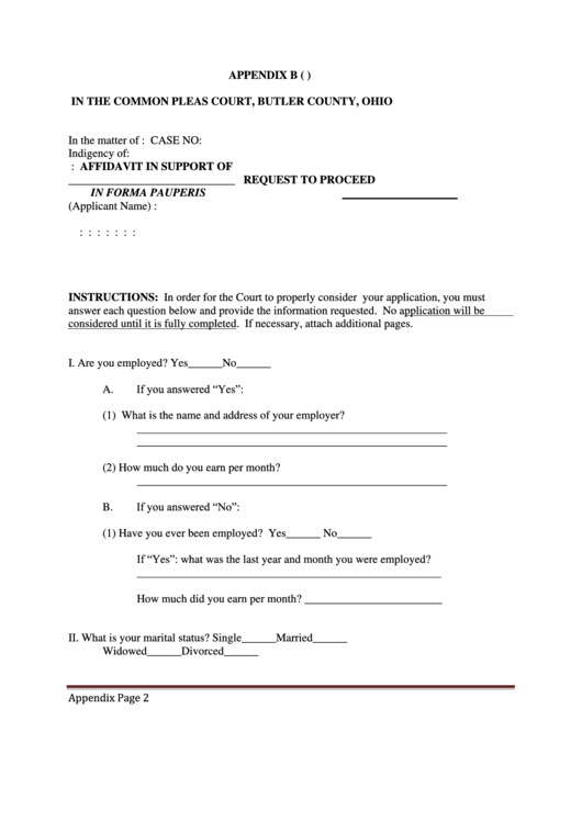 Butler County Juvenile Court Affidavit Of Indigency Form 2022 