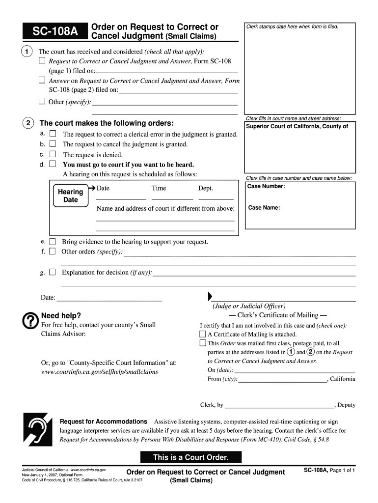 CA SC 108A 2007 2022 Complete Legal Document Online US Legal Forms