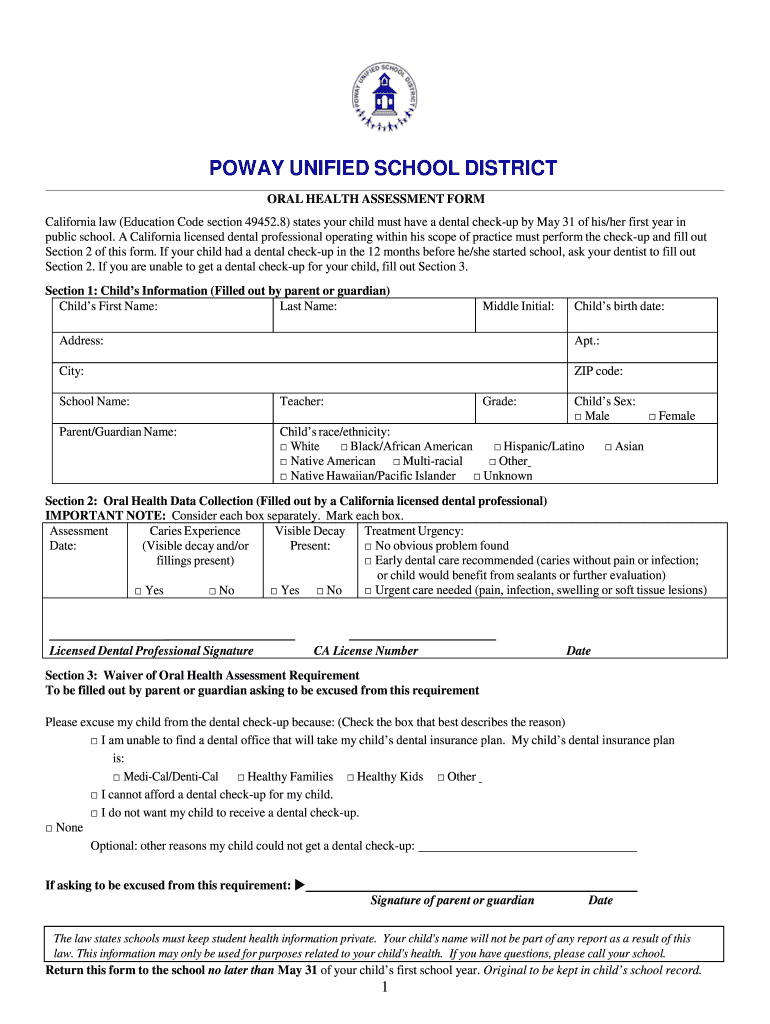 California Health Assessment Form Fill Online Printable Fillable 