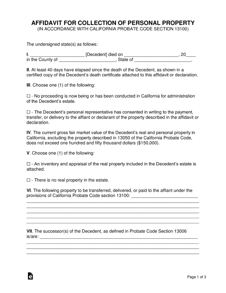 California Probate Small Estate Affidavit Form 2023 