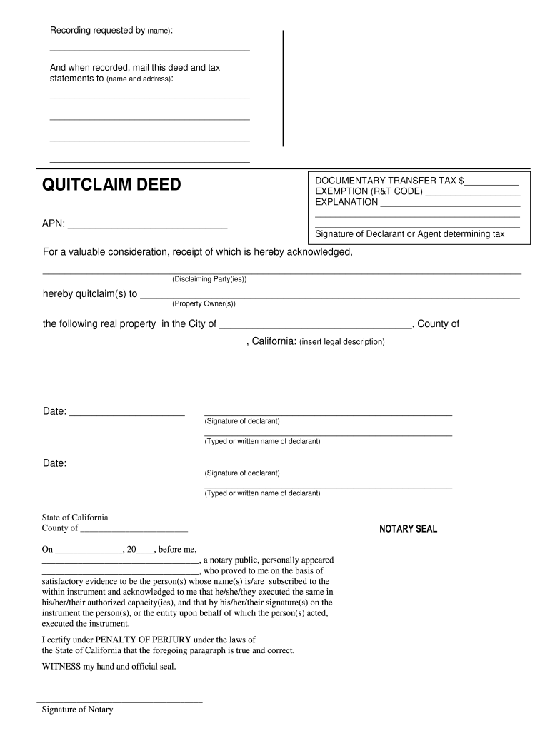 California Quit Claim Deed Fill Out Sign Online DocHub