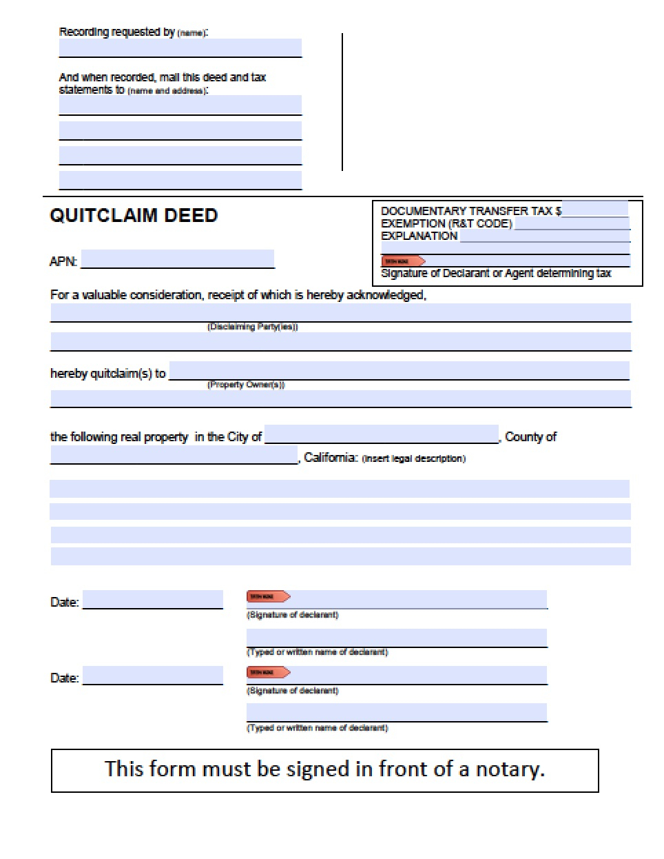 California Quit Claim Deed Form Deed Forms Deed Forms