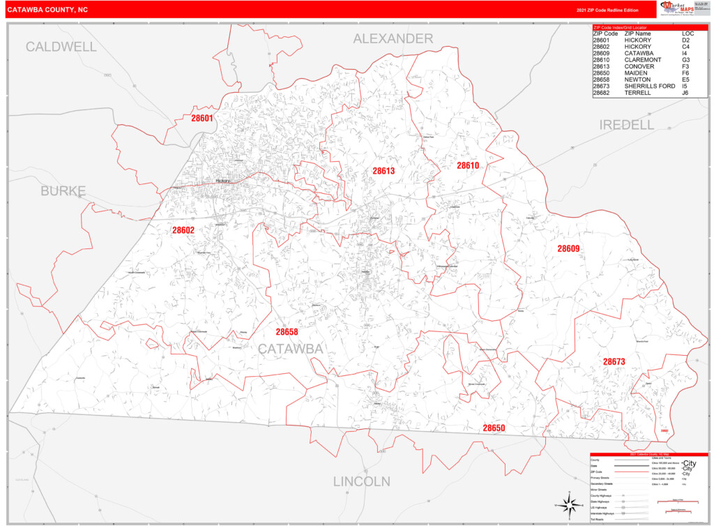 Catawba County NC Zip Code Wall Map Red Line Style By MarketMAPS 