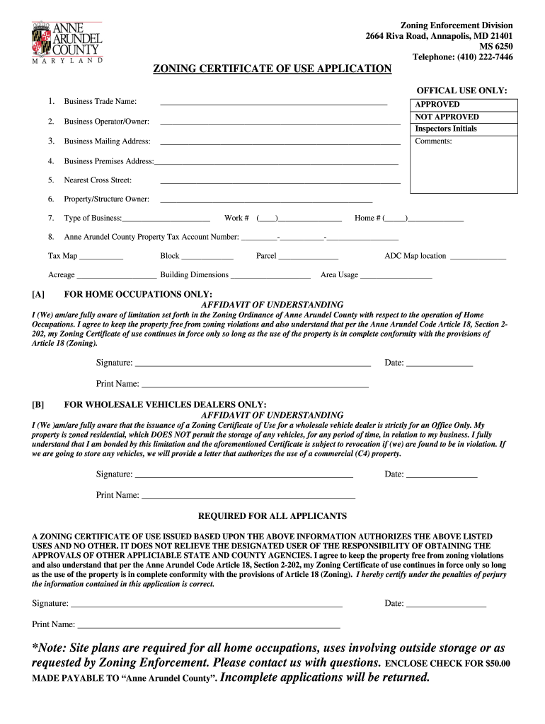 Certificate Of Occupancy Anne Arundel County Fill Out And Sign 