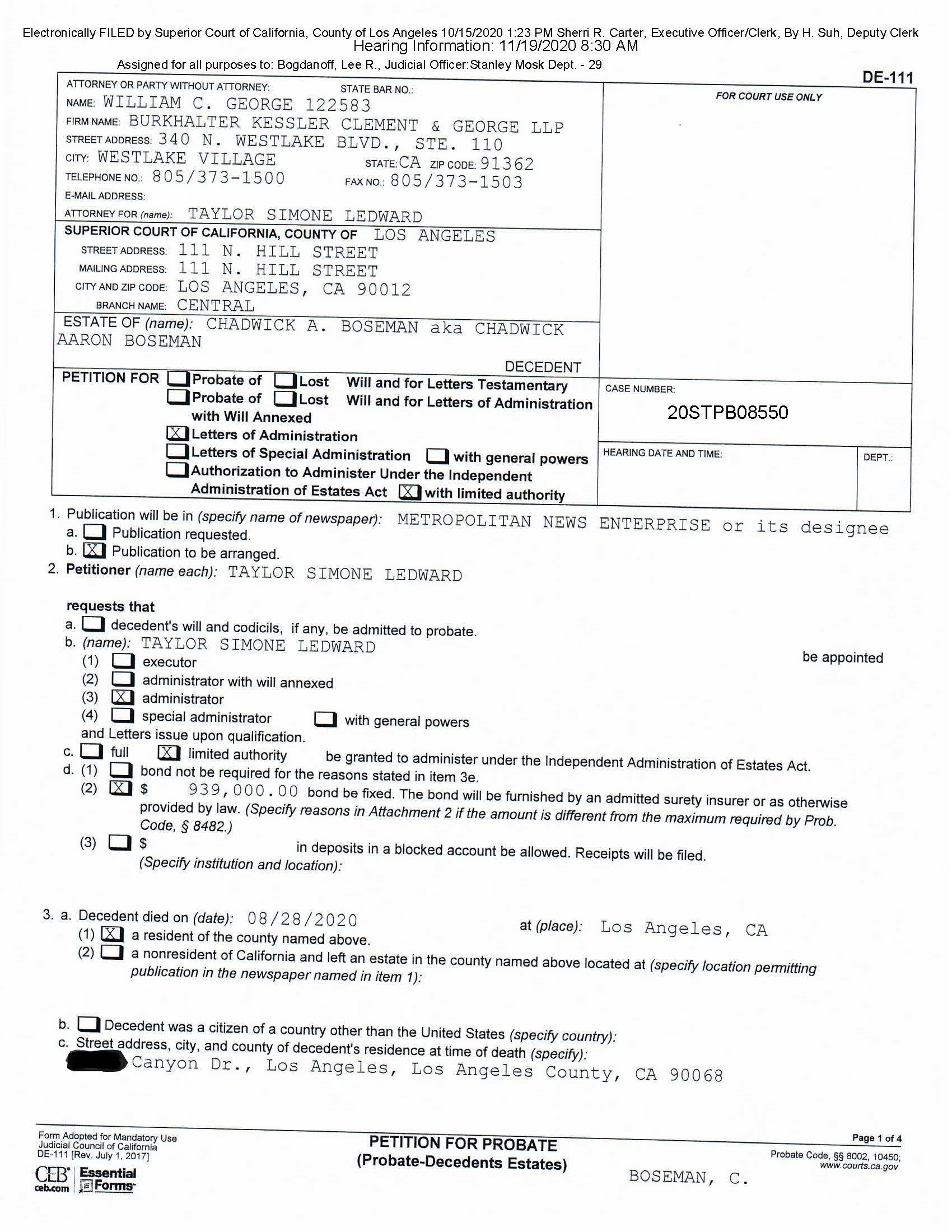 Chadwick Boseman Probate Documents From Los Angeles County Probate 