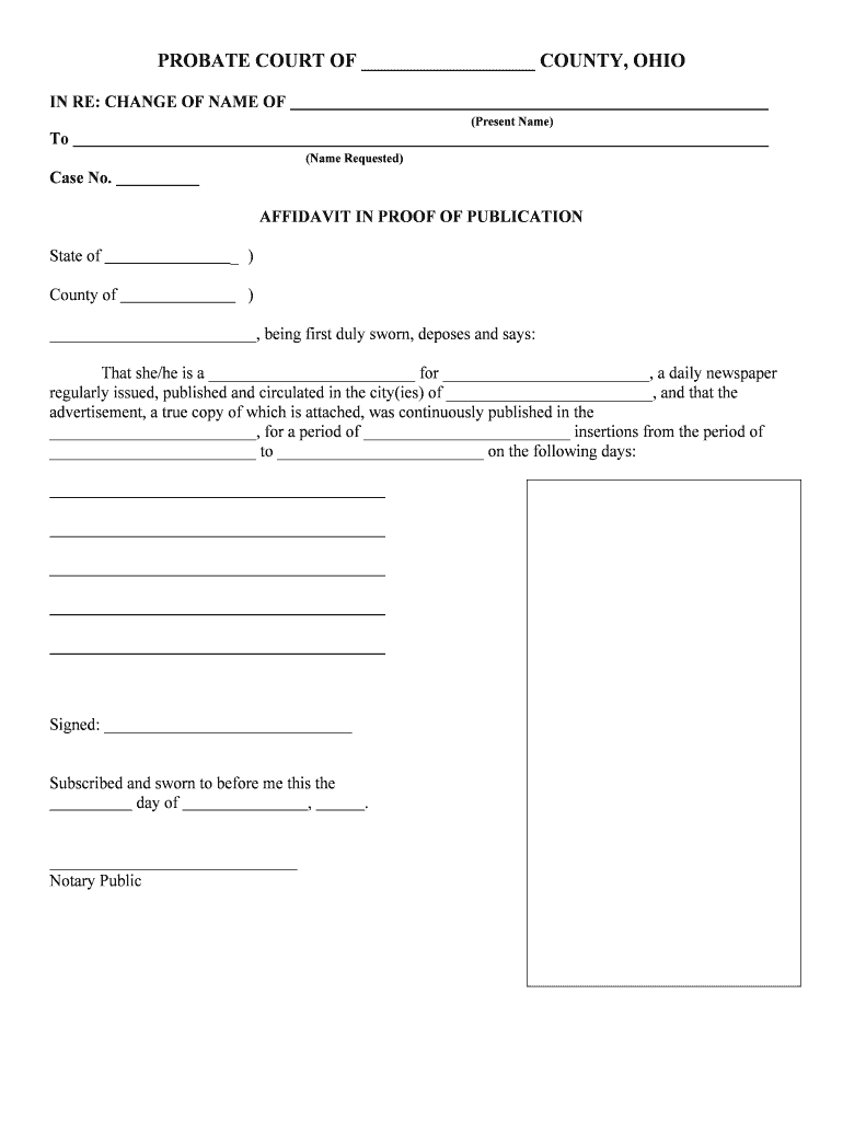 CHANGE Of NAME Of Ashtabula County Courts Form Fill Out And Sign